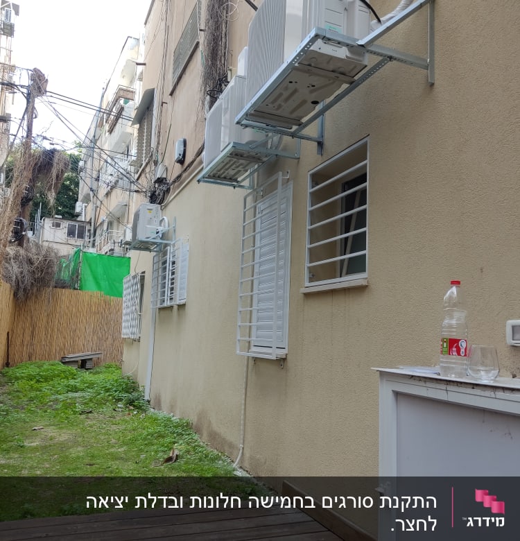 מסגרות מתכת תומכות במזגנים על קיר חיצוני